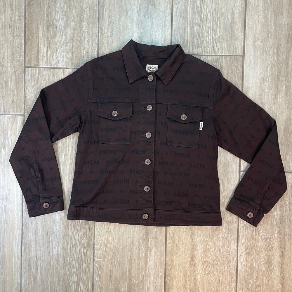 MCM Légère Monogram Logo Brown Denim Jacket Women’s Size L Japan Vintage